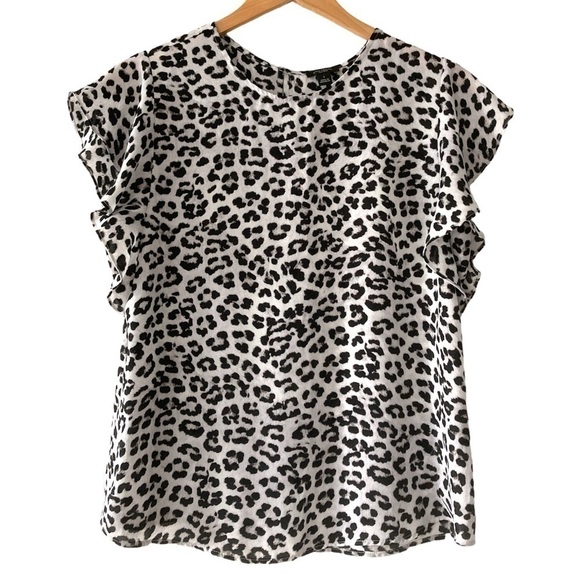 Ann Taylor Factory small blouse animal print ruffle short sleeves - Picture 1 of 13